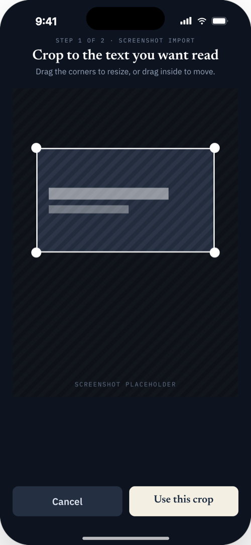 Screenshot import and crop screen